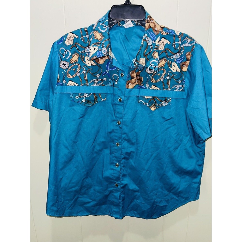 Vtg Malco Modes San Francisco Cowboy Western Shirt Mens Sz L Metal Lonestar Bttn